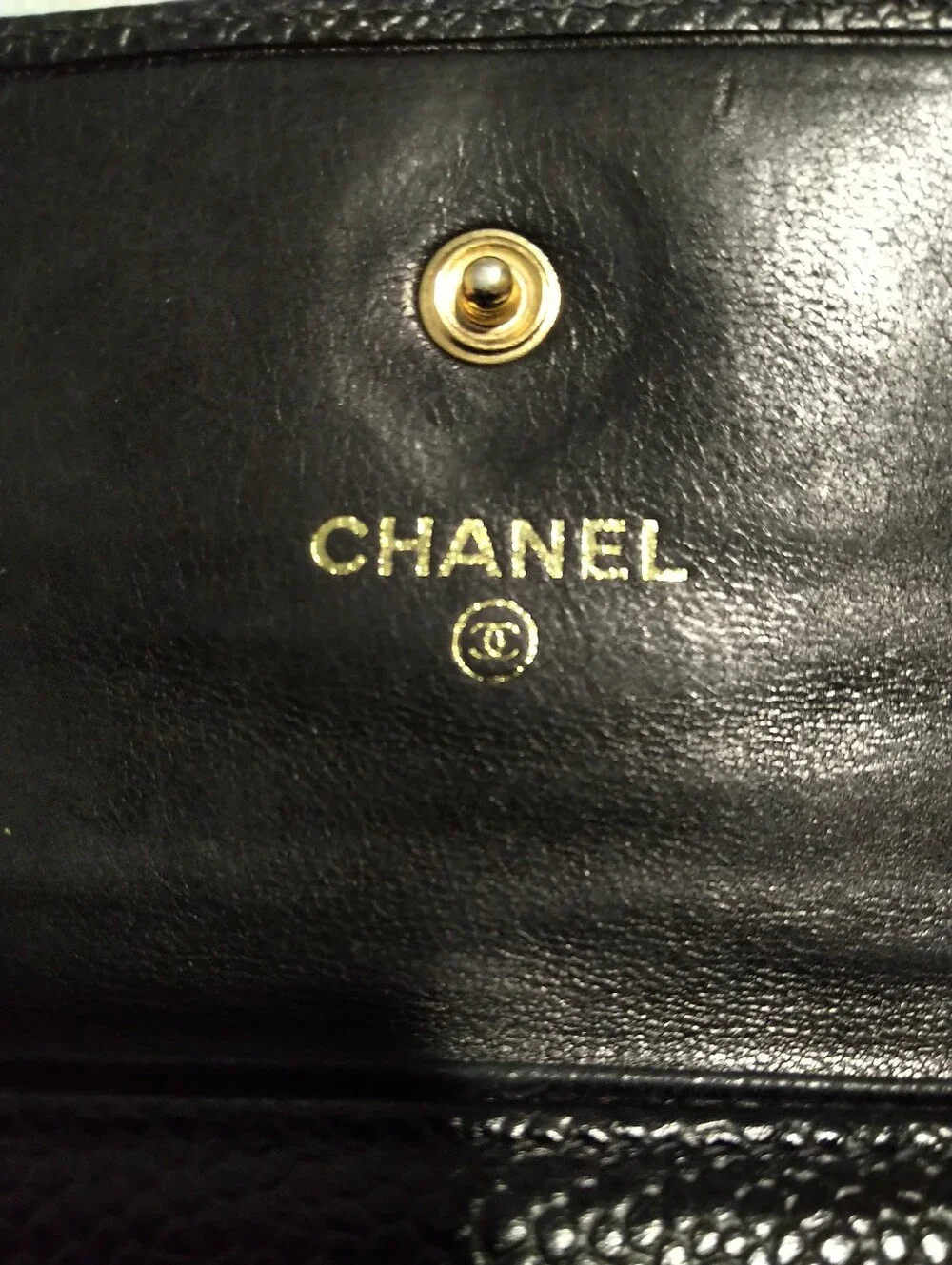 Authentic CHANEL Vintage Black Caviar Leather Wallet